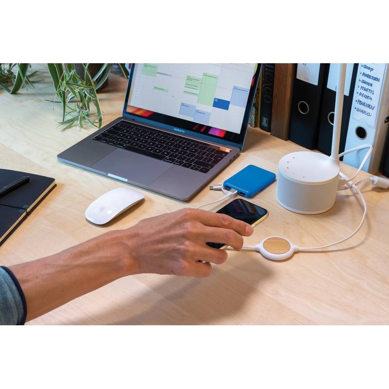 Kábel 3 v 1 s bambusovou bezdrôtovou nabíjačkou 5W, biela Kábel 3 v 1 s bambusovou bezdrôtovou nabíjačkou 5W, biela